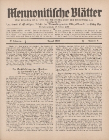 Mennonitische Blätter, August 1930, nr 8, Jahrgang 77.