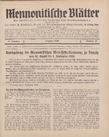 Mennonitische Blätter, Oktober 1930, nr 10, Jahrgang 77.