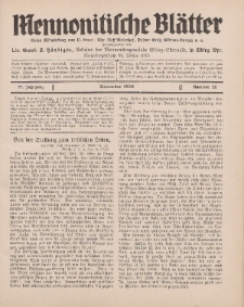 Mennonitische Blätter, November 1930, nr 11, Jahrgang 77.
