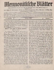 Mennonitische Blätter, Januar 1933, nr 1, Jahrgang 80.