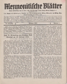 Mennonitische Blätter, Februar 1933, nr 2, Jahrgang 80.