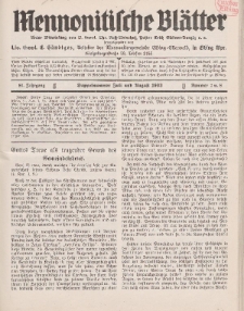 Mennonitische Blätter, Juli / August 1933, nr 7 / 8, Jahrgang 80.