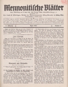 Mennonitische Blätter, April 1934, nr 4, Jahrgang 81.