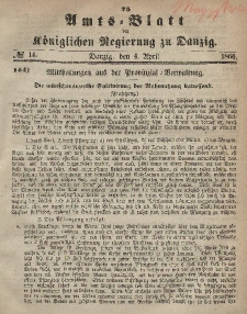 Amts-Blatt der Königlichen Regierung zu Danzig, 4. April 1866, Nr. 14