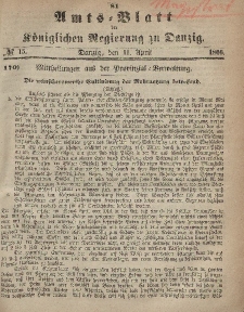 Amts-Blatt der Königlichen Regierung zu Danzig, 11. April 1866, Nr. 15