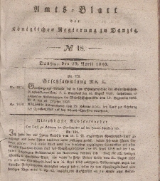 Amts-Blatt der Königlichen Regierung zu Danzig, 29. April 1840, Nr. 18