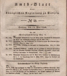 Amts-Blatt der Königlichen Regierung zu Danzig, 13. Mai 1840, Nr. 20