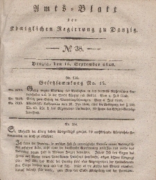 Amts-Blatt der Königlichen Regierung zu Danzig, 16. September 1840, Nr. 38