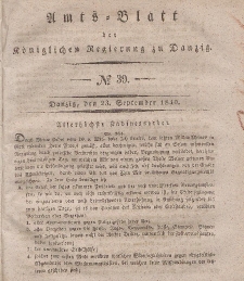 Amts-Blatt der Königlichen Regierung zu Danzig, 23. September 1840, Nr. 39