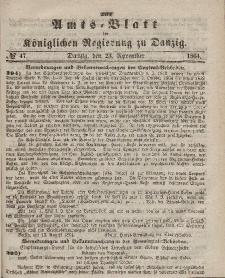 Amts-Blatt der Königlichen Regierung zu Danzig, 23. November 1864, Nr. 47