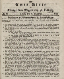 Amts-Blatt der Königlichen Regierung zu Danzig, 21. Dezember 1864, Nr. 51