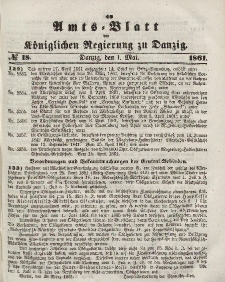 Amts-Blatt der Königlichen Regierung zu Danzig, 1. Mai 1861, Nr. 18