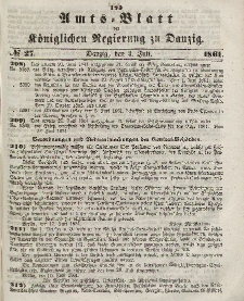 Amts-Blatt der Königlichen Regierung zu Danzig, 3. Juli 1861, Nr. 27