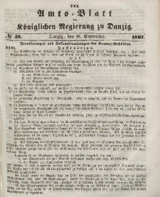 Amts-Blatt der Königlichen Regierung zu Danzig, 18. September 1861, Nr. 38
