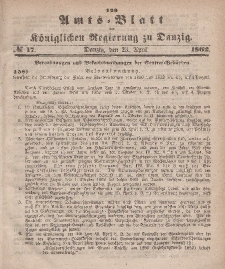 Amts-Blatt der Königlichen Regierung zu Danzig, 23. April 1862, Nr. 17