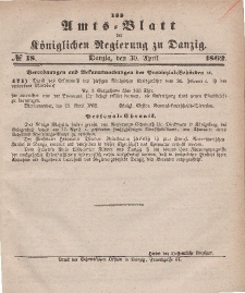 Amts-Blatt der Königlichen Regierung zu Danzig, 30. April 1862, Nr. 18