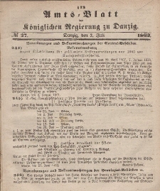Amts-Blatt der Königlichen Regierung zu Danzig, 2. Juli 1862, Nr. 27