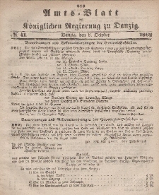 Amts-Blatt der Königlichen Regierung zu Danzig, 8. Oktober 1862, Nr. 41