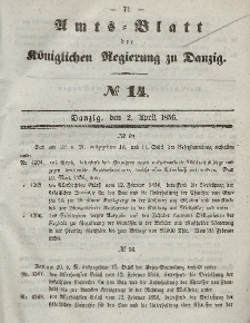 Amts-Blatt der Königlichen Regierung zu Danzig, 2. April 1856, Nr. 14
