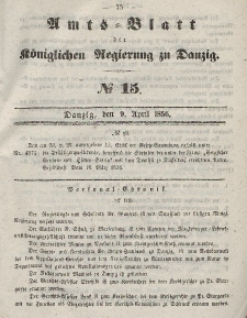 Amts-Blatt der Königlichen Regierung zu Danzig, 9. April 1856, Nr. 15
