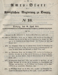 Amts-Blatt der Königlichen Regierung zu Danzig, 16. April 1856, Nr. 16