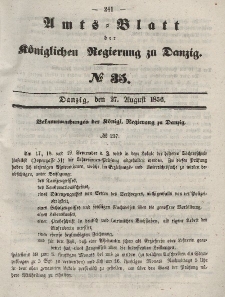Amts-Blatt der Königlichen Regierung zu Danzig, 27. August 1856, Nr. 35