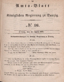 Amts-Blatt der Königlichen Regierung zu Danzig, 18. April 1860, Nr. 16