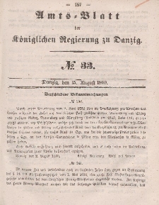 Amts-Blatt der Königlichen Regierung zu Danzig, 15. August 1860, Nr. 33