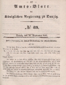 Amts-Blatt der Königlichen Regierung zu Danzig, 26. September 1860, Nr. 39