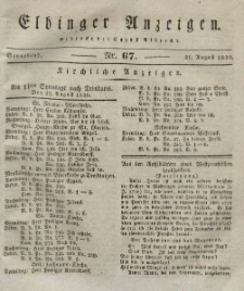 Elbinger Anzeigen, Nr. 67. Sonnabend, 21. August 1830