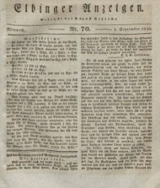 Elbinger Anzeigen, Nr. 70. Mittwoch, 1. September 1830