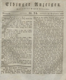 Elbinger Anzeigen, Nr. 74. Mittwoch, 15. September 1830