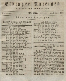 Elbinger Anzeigen, Nr. 85. Sonnabend, 23. Oktober 1830