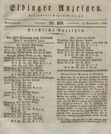 Elbinger Anzeigen, Nr. 89. Sonnabend, 6. November 1830