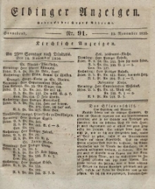 Elbinger Anzeigen, Nr. 91. Sonnabend, 13. November 1830