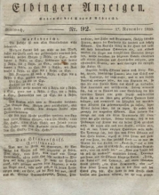 Elbinger Anzeigen, Nr. 92. Mittwoch, 17. November 1830