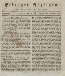 Elbinger Anzeigen, Nr. 104. Mittwoch, 29. Dezember 1830