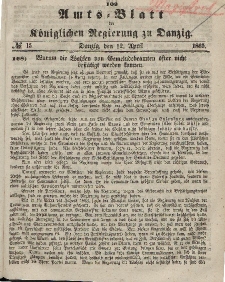 Amts-Blatt der Königlichen Regierung zu Danzig, 12. April 1865, Nr. 15