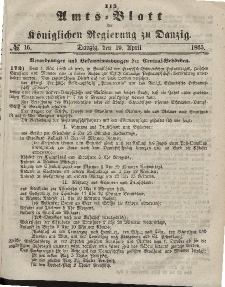 Amts-Blatt der Königlichen Regierung zu Danzig, 19. April 1865, Nr. 16