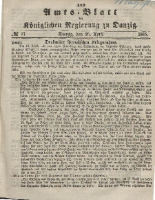 Amts-Blatt der Königlichen Regierung zu Danzig, 26. April 1865, Nr. 17