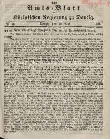 Amts-Blatt der Königlichen Regierung zu Danzig, 10. Mai 1865, Nr. 19