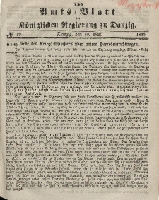Amts-Blatt der Königlichen Regierung zu Danzig, 10. Mai 1865, Nr. 19