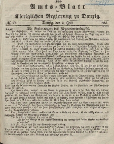 Amts-Blatt der K&ouml;niglichen Regierung zu Danzig, 5. Juli 1865, Nr. 27