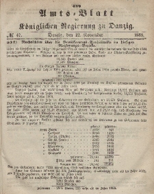 Amts-Blatt der Königlichen Regierung zu Danzig, 22. November 1865, Nr. 47