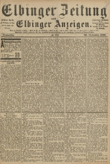 Elbinger Zeitung und Elbinger Anzeigen, Nr. 278 Donnerstag 26. November 1885