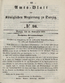 Amts-Blatt der Königlichen Regierung zu Danzig, 16. November 1859, Nr. 46