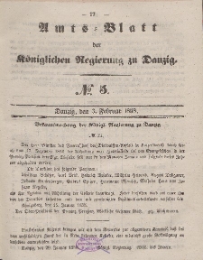 Amts-Blatt der Königlichen Regierung zu Danzig, 3. Februar 1858, Nr. 5