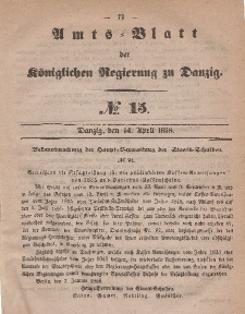 Amts-Blatt der Königlichen Regierung zu Danzig, 14. April 1858, Nr. 15
