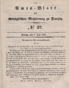Amts-Blatt der Königlichen Regierung zu Danzig, 7. Juli 1858, Nr. 27