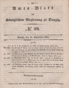 Amts-Blatt der Königlichen Regierung zu Danzig, 22. September 1858, Nr. 38
